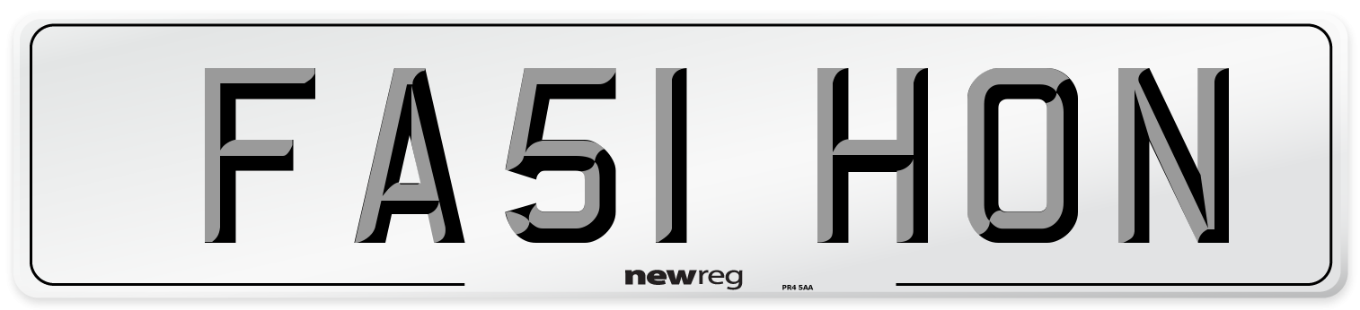 FA51 HON Number Plate from New Reg